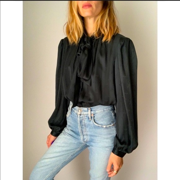 Vintage Tops - Vintage Francesca of Damon Silk Bow Dragonfly Top